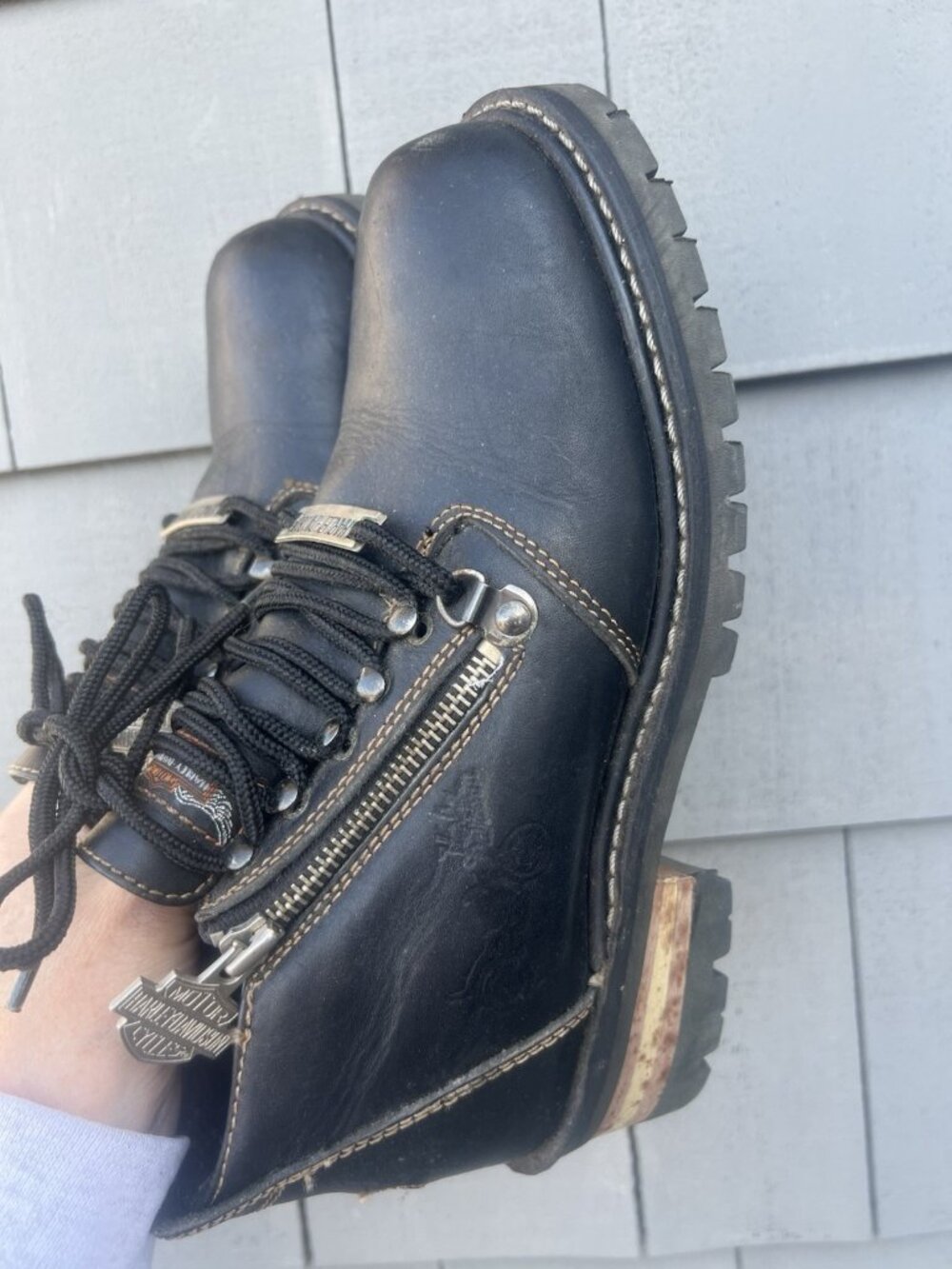 Harley-Davidson Women's Black Leather Lace-Up Zip Boot